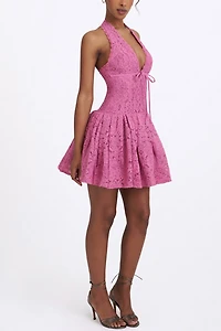 Miss Circle Karla Lace Drop Waist Halter Mini Dress