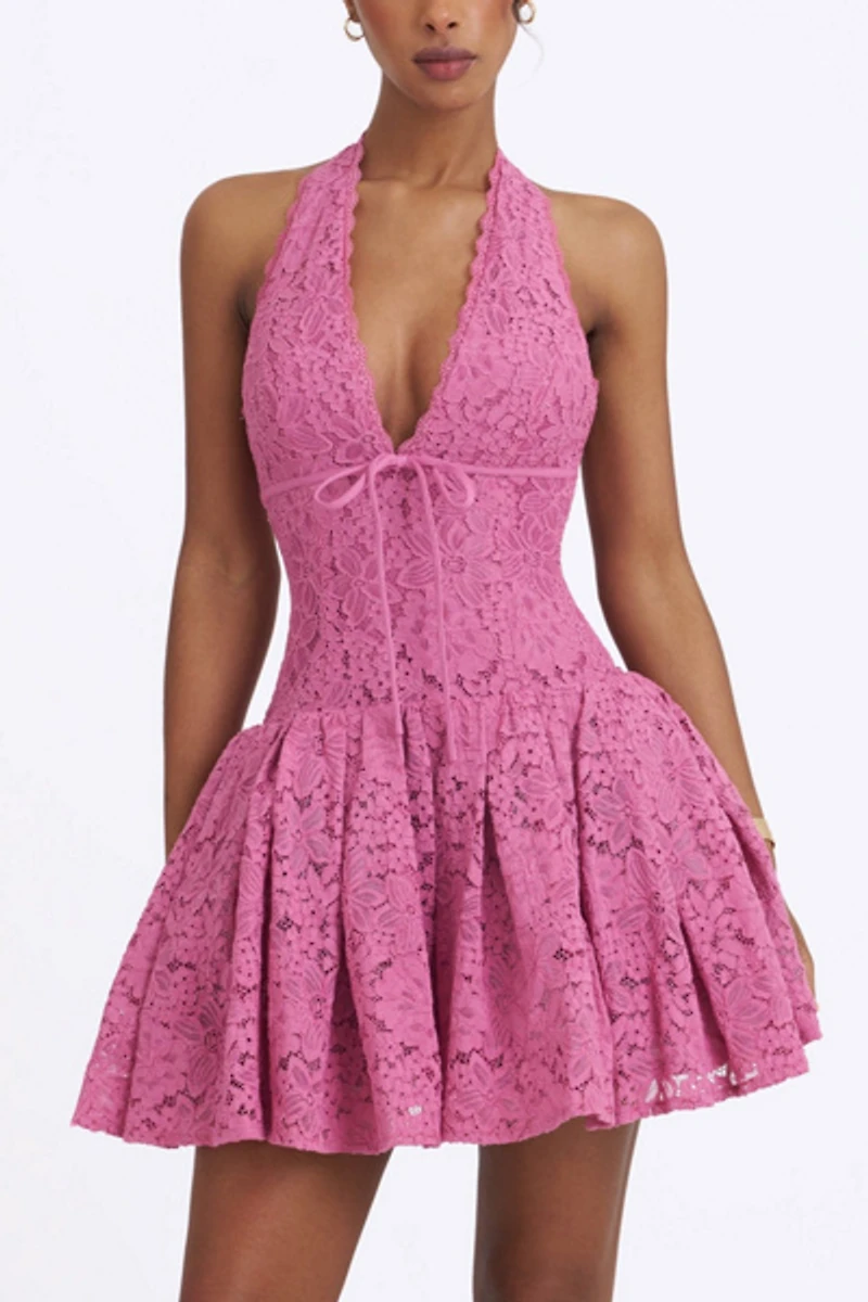 Miss Circle Karla Lace Drop Waist Halter Mini Dress