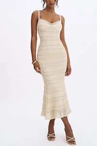 Miss Circle Xiomara Stripe Crochet Knit Mermaid Midi Dress