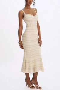 Miss Circle Xiomara Stripe Crochet Knit Mermaid Midi Dress