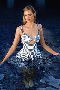 Miss Circle Vinaya Striped Linen Flared Mini Dress