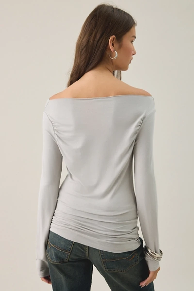 Gothic Angel Graphic Slash Neck Long Sleeve Tee