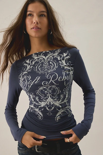 UO Soft Rebel Graphic Slash Neck Long Sleeve Tee