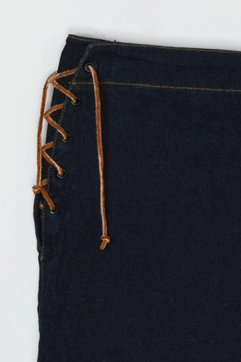 Vintage Y2k Rawhide-Laced Denim Mini Skirt