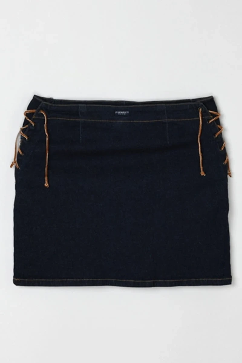 Vintage Y2k Rawhide-Laced Denim Mini Skirt