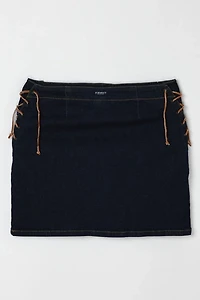 Vintage Y2k Rawhide-Laced Denim Mini Skirt