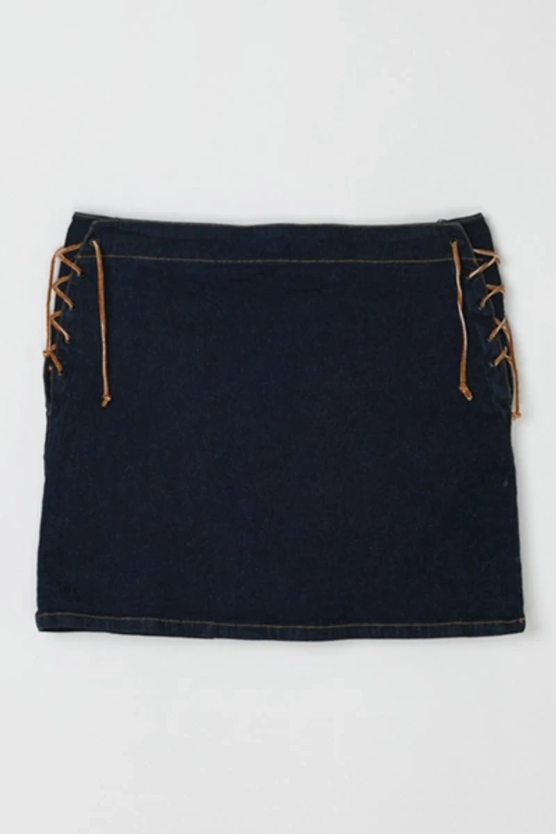 Vintage Y2k Rawhide-Laced Denim Mini Skirt