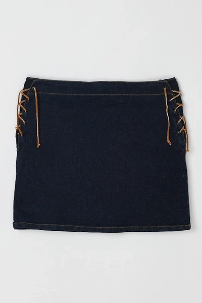 Vintage Y2k Rawhide-Laced Denim Mini Skirt