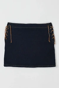 Vintage Y2k Rawhide-Laced Denim Mini Skirt