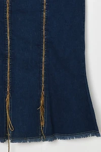 Vintage Y2k Rawhide-Laced Denim Midi Skirt