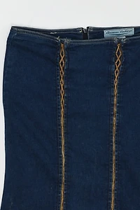 Vintage Y2k Rawhide-Laced Denim Midi Skirt