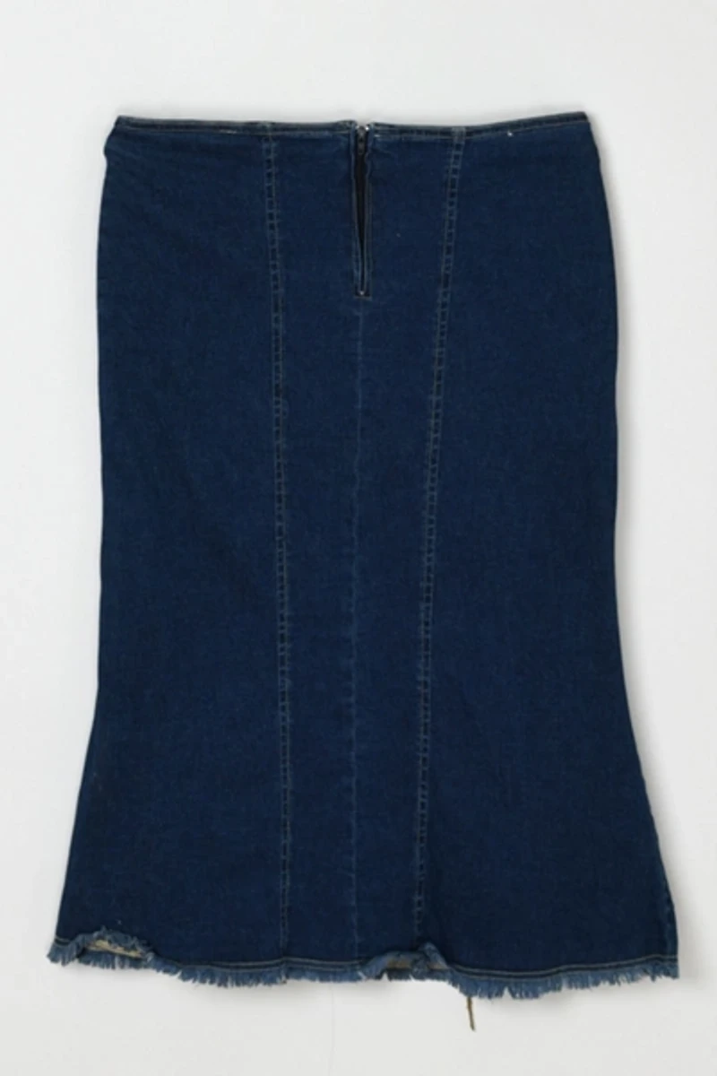 Vintage Y2k Rawhide-Laced Denim Midi Skirt
