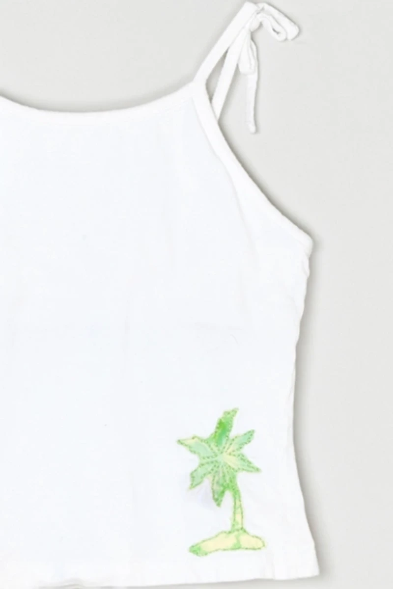 Vintage Y2k Palm Tree Crop Top with Tied Straps