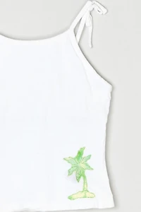 Vintage Y2k Palm Tree Crop Top with Tied Straps