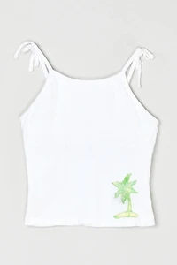 Vintage Y2k Palm Tree Crop Top with Tied Straps