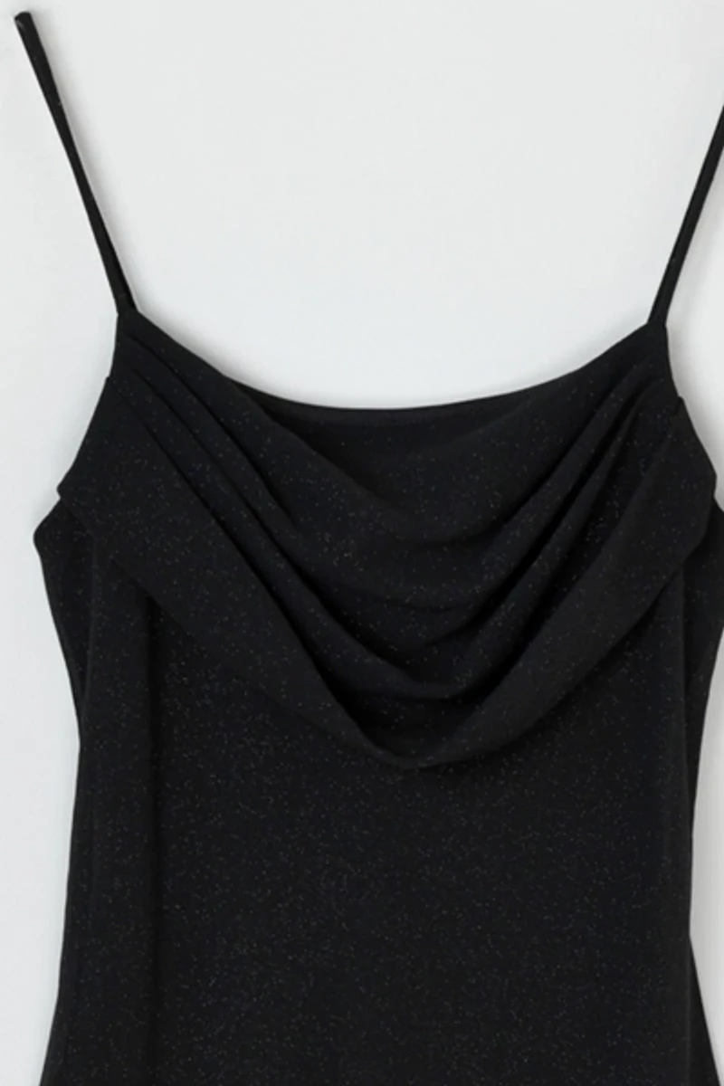 Vintage Y2k Shimmery Black Ruched Midi Dress
