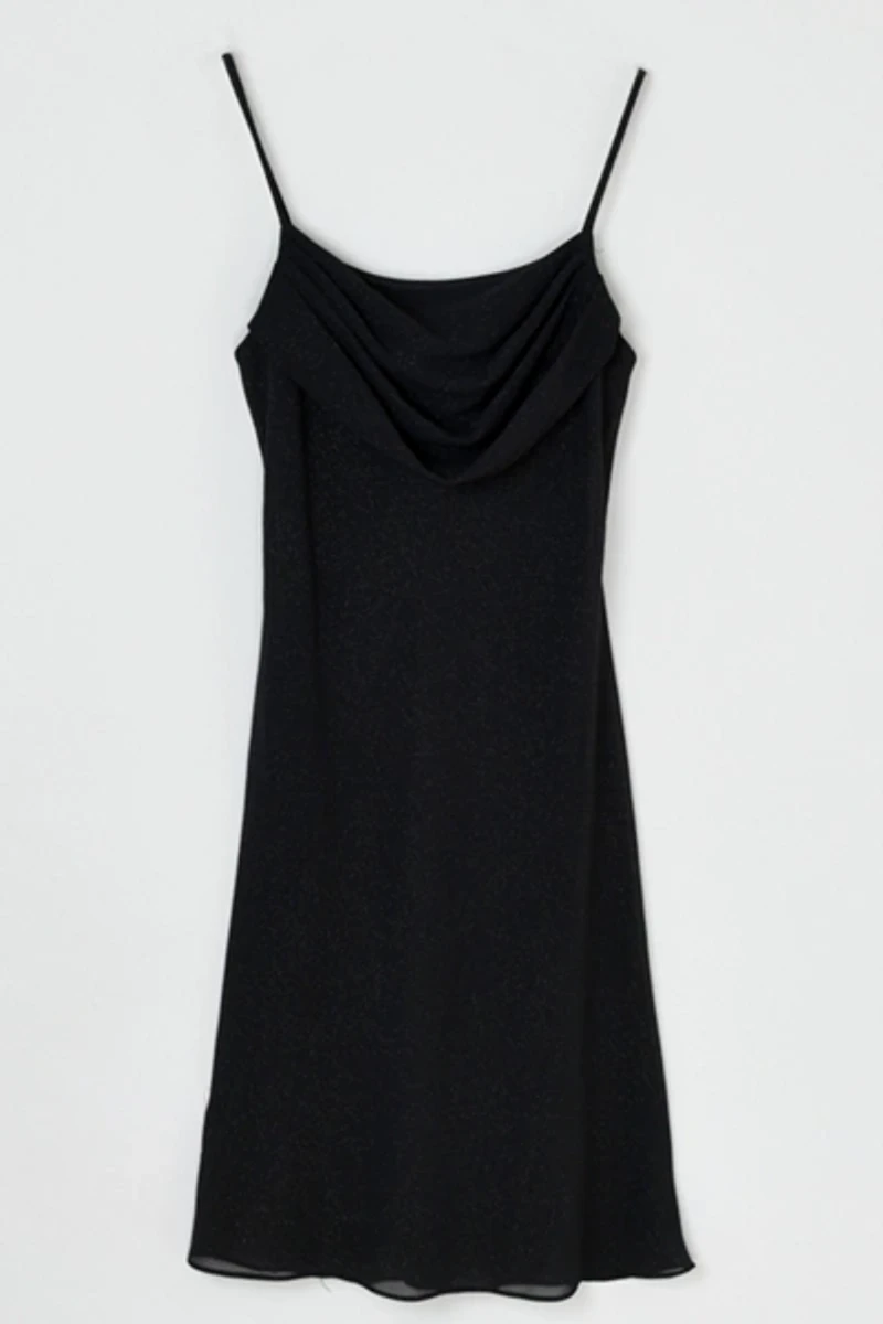 Vintage Y2k Shimmery Black Ruched Midi Dress