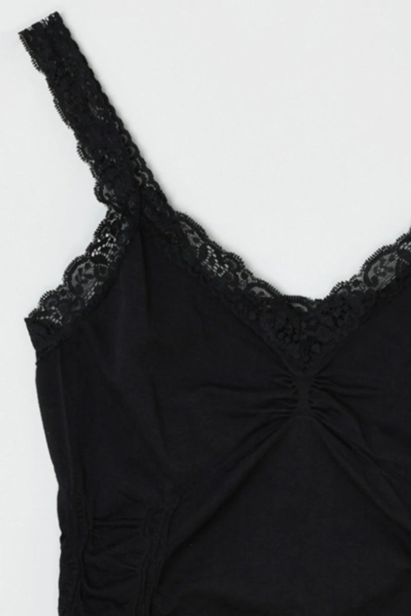 Vintage Y2k Lace-Edged Ruched Top