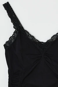 Vintage Y2k Lace-Edged Ruched Top