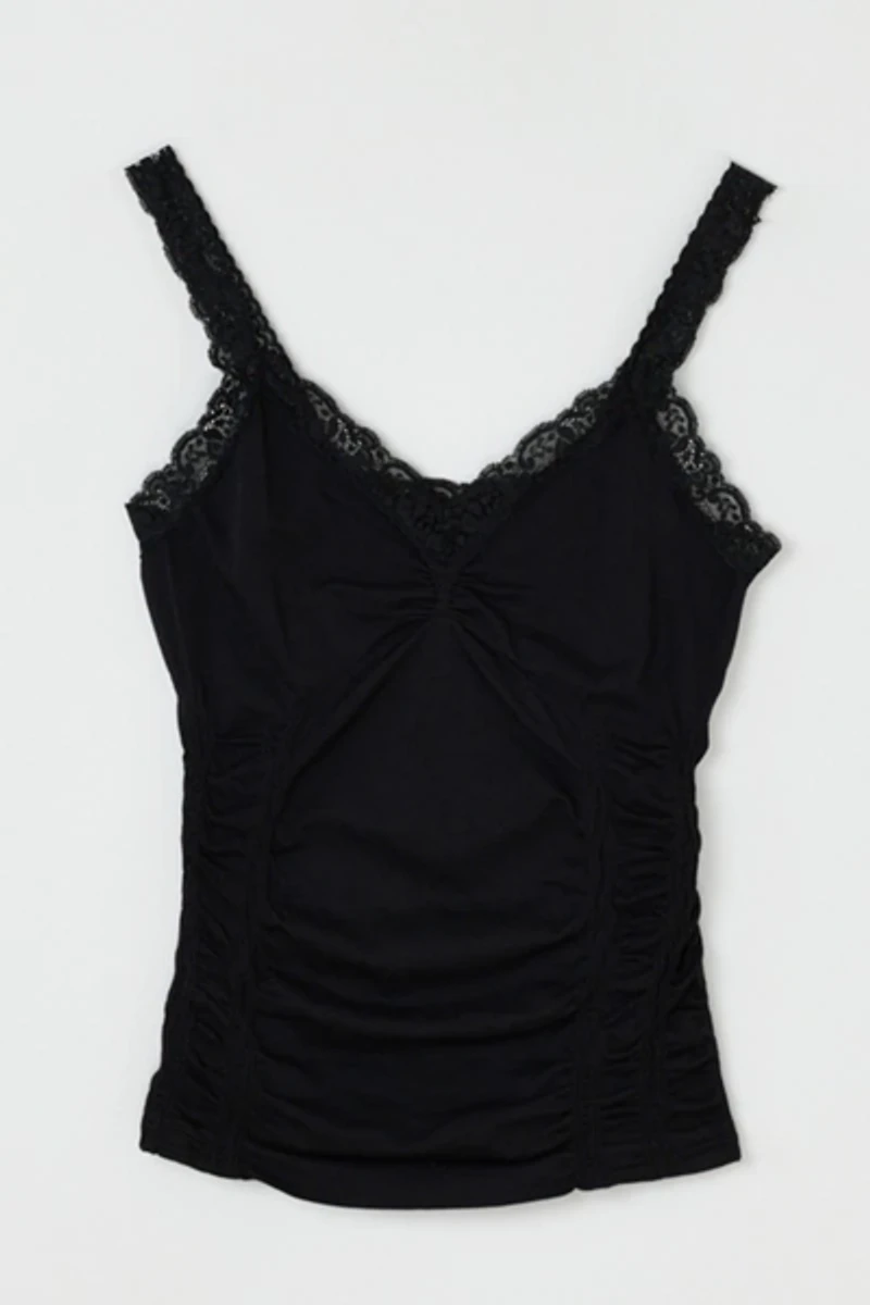 Vintage Y2k Lace-Edged Ruched Top