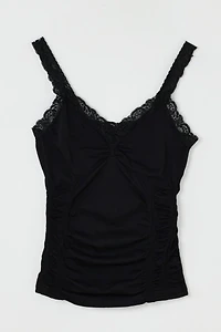 Vintage Y2k Lace-Edged Ruched Top