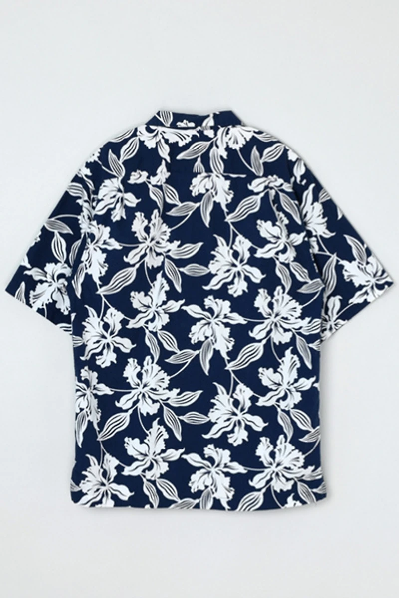 Vintage 90s Navy & White Hawaiian Shirt