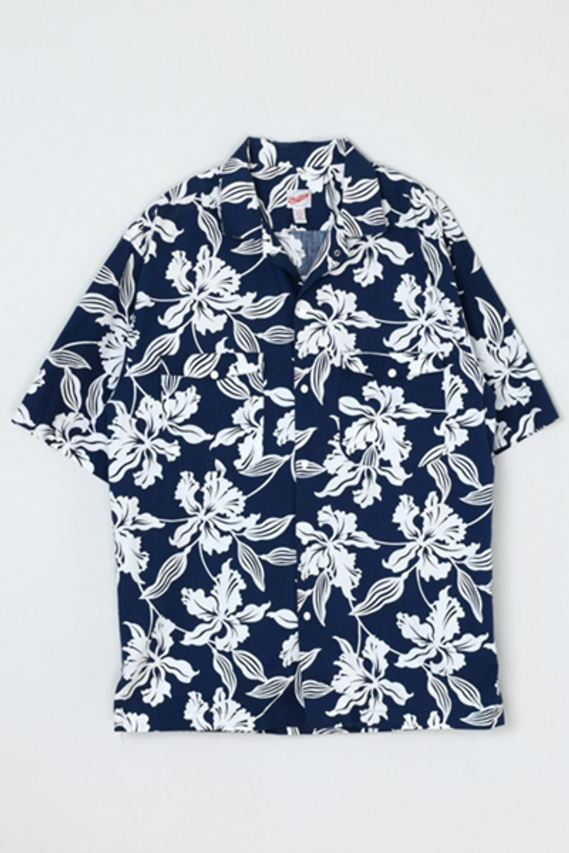 Vintage 90s Navy & White Hawaiian Shirt