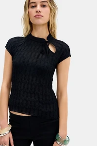 UO Aysha Keyhole Detail Band Collar Cap Sleeve Top