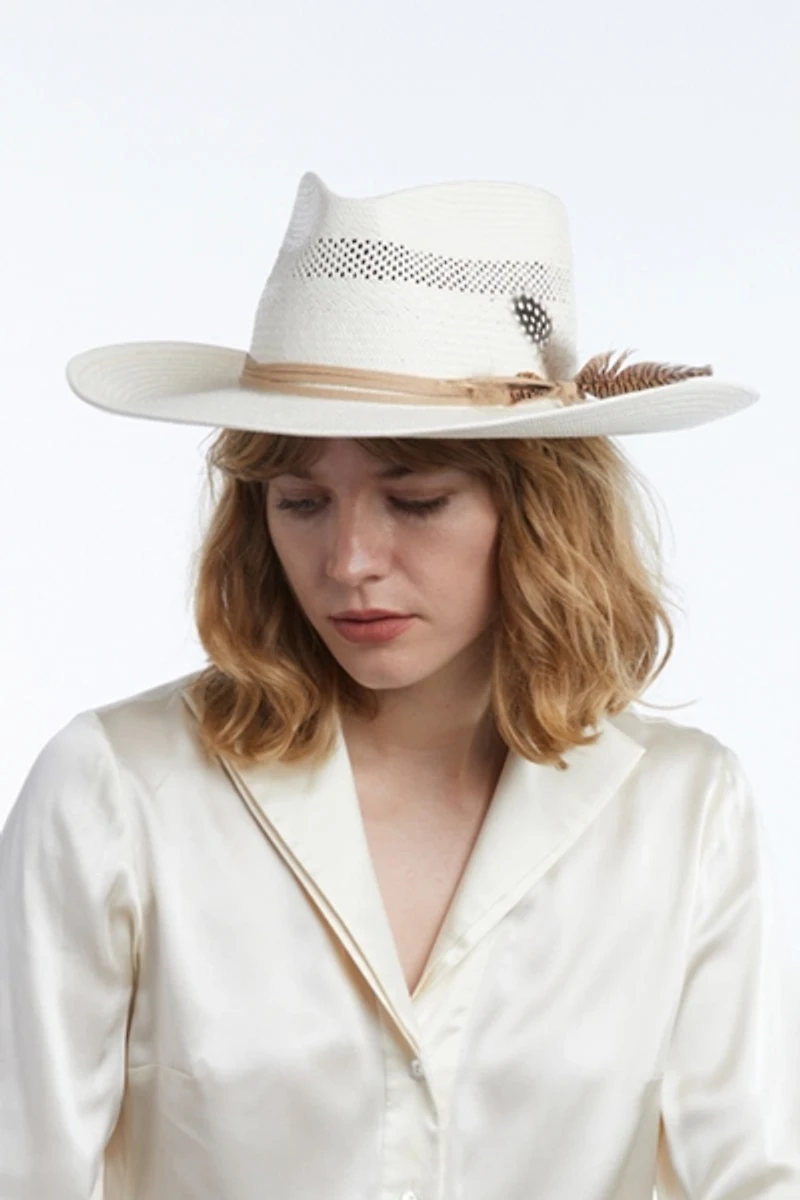 Wyeth Avita Feather Trim Straw Cowboy Hat