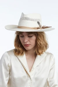 Wyeth Avita Feather Trim Straw Cowboy Hat