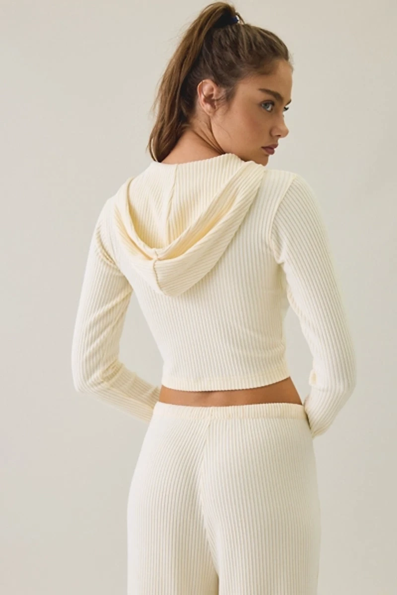 Puma Essentials Ribbed Zip-Up Cropped Hoodie Sweatshirt