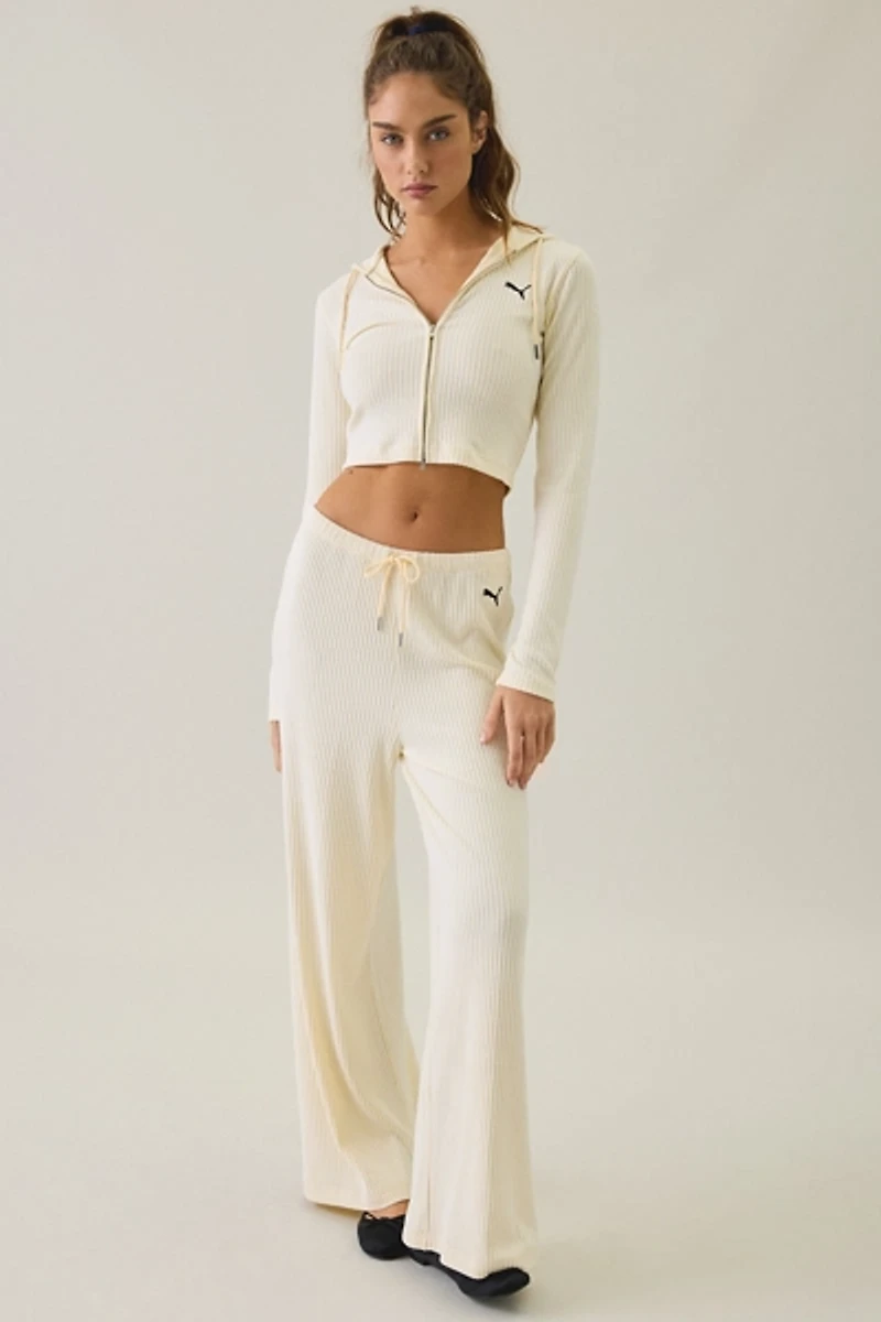 Puma Essentials Ribbed Zip-Up Cropped Hoodie Sweatshirt