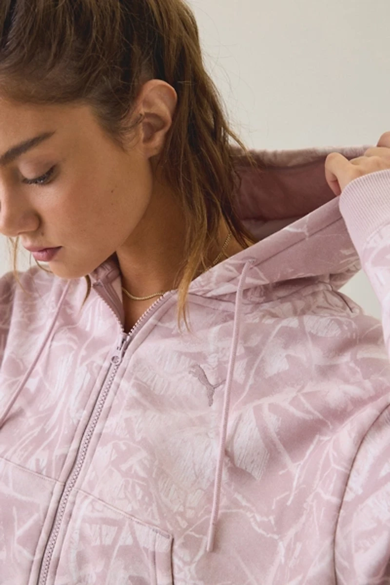 Puma Essentials Camo Print Relaxed Zip-Up Hoodie Sweatshirt