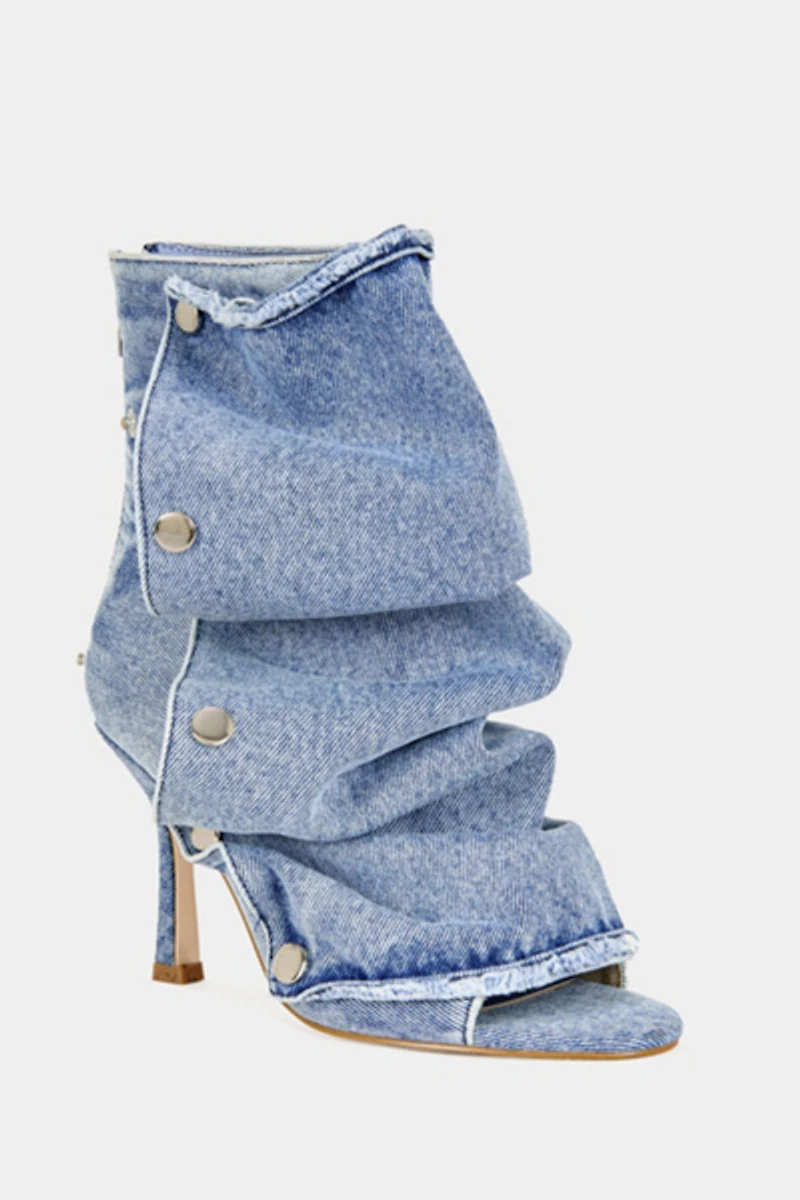 Azalea Wang Birdsong Peep Toe Stiletto Denim Bootie