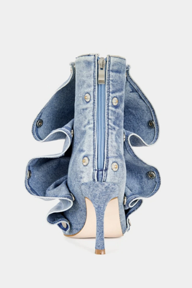 Azalea Wang Birdsong Peep Toe Stiletto Denim Bootie
