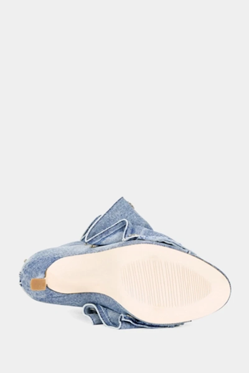 Azalea Wang Birdsong Peep Toe Stiletto Denim Bootie
