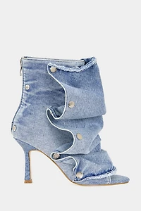 Azalea Wang Birdsong Peep Toe Stiletto Denim Bootie