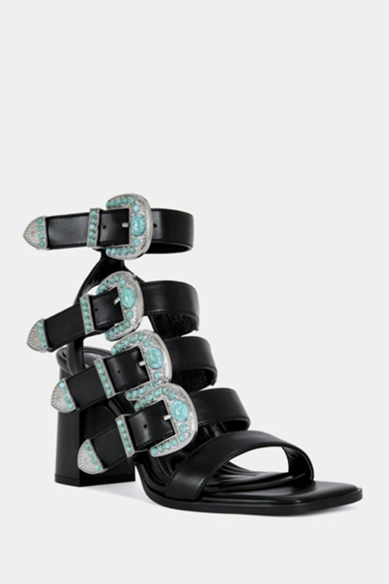 Azalea Wang Raeanne Western Buckle Block Sandal