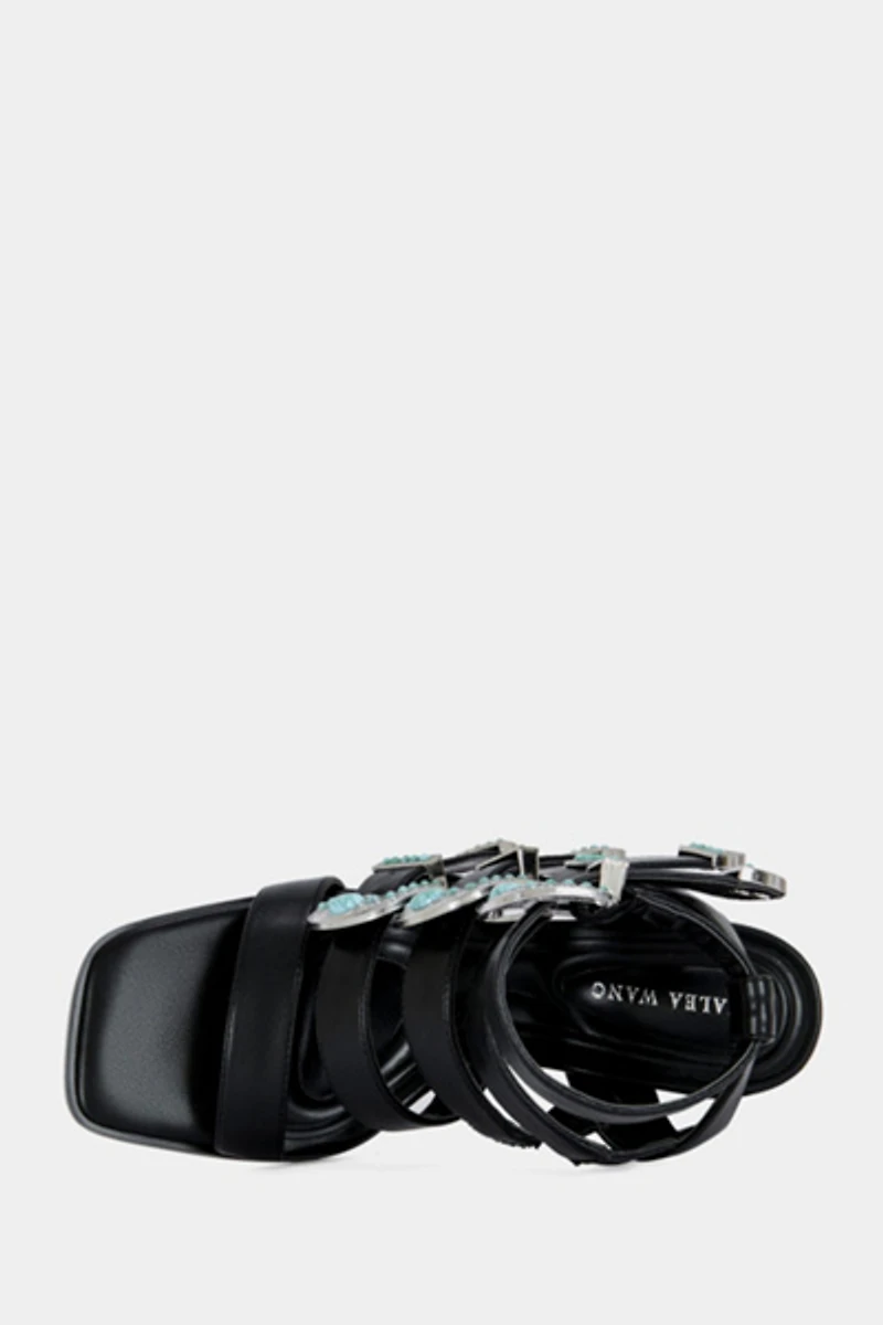 Azalea Wang Raeanne Western Buckle Block Sandal