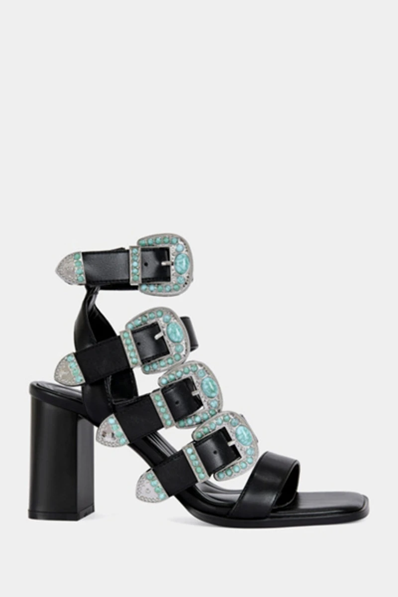 Azalea Wang Raeanne Western Buckle Block Sandal