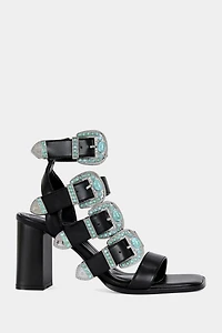 Azalea Wang Raeanne Western Buckle Block Sandal