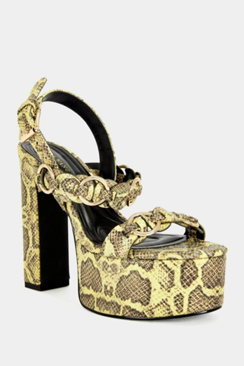 Azalea Wang Tarynn Snake Print Block Platform Heel