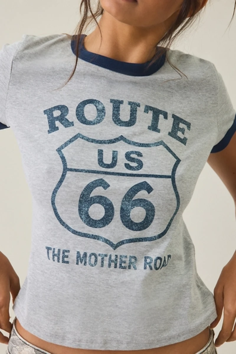 Route 66 Graphic Slim Ringer Tee