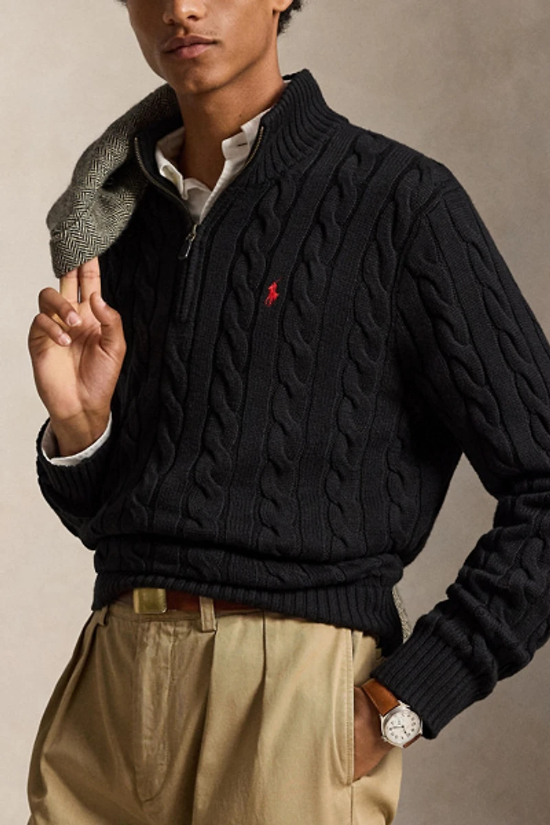 Polo Ralph Lauren Cable Knit Cotton Half-Zip Sweater