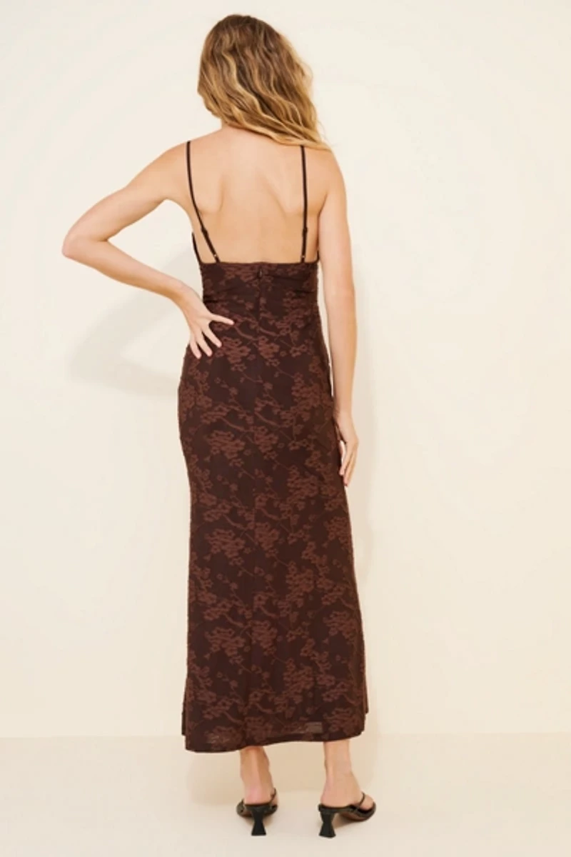 Rare London Textured Tie-Front Flower Maxi Dress