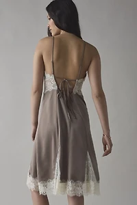 Dipped Lace Satin Slip Midi Dress