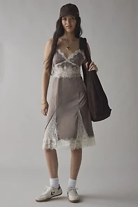 Dipped Lace Satin Slip Midi Dress