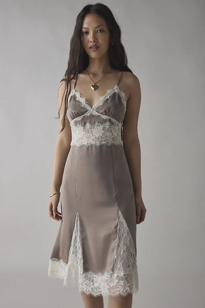Dipped Lace Satin Slip Midi Dress