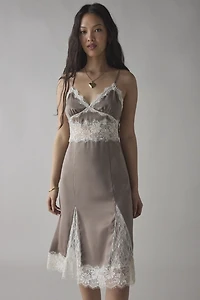 Dipped Lace Satin Slip Midi Dress