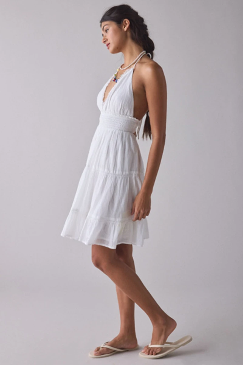 Phoebe Cotton Open-Back Halter Mini Dress